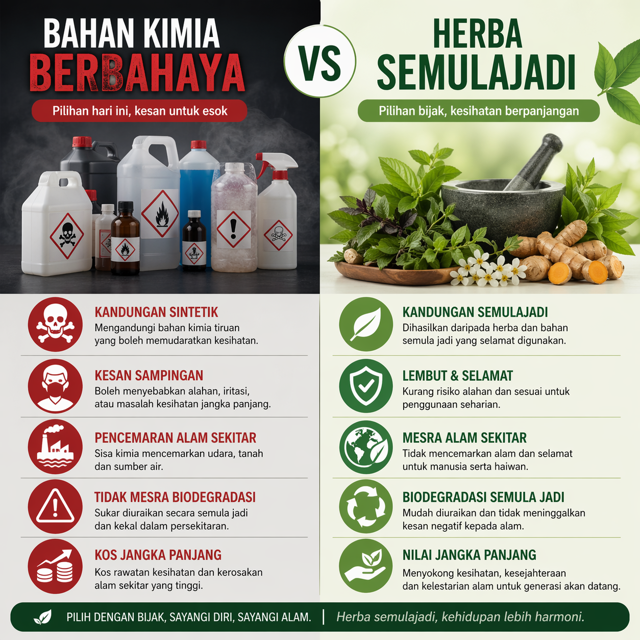 Perbandingan: Bahan Kimia Berbahaya vs Herba Semulajadi